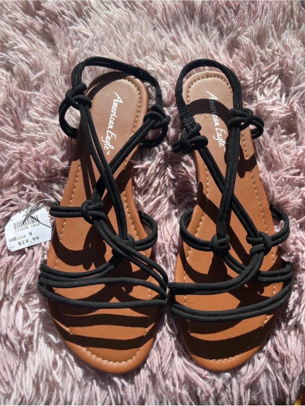 American Eagle Outfitters Black Strappy Sandals with Tan Footbed